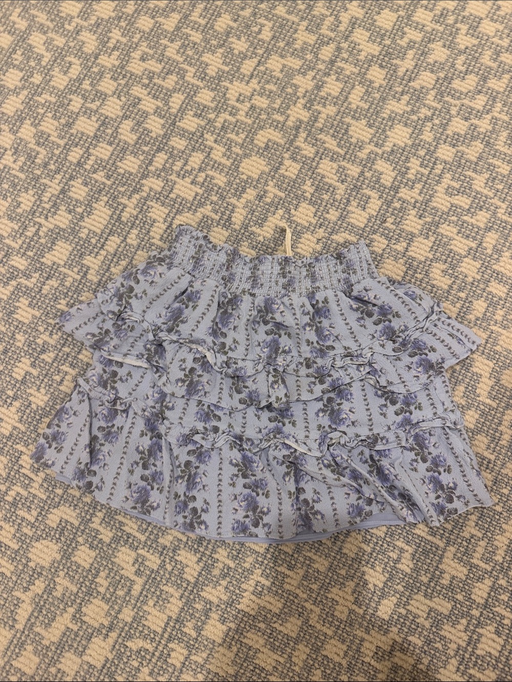 LoveShackFancy Light Blue Floral Tiered Ruffle Kids Skirt